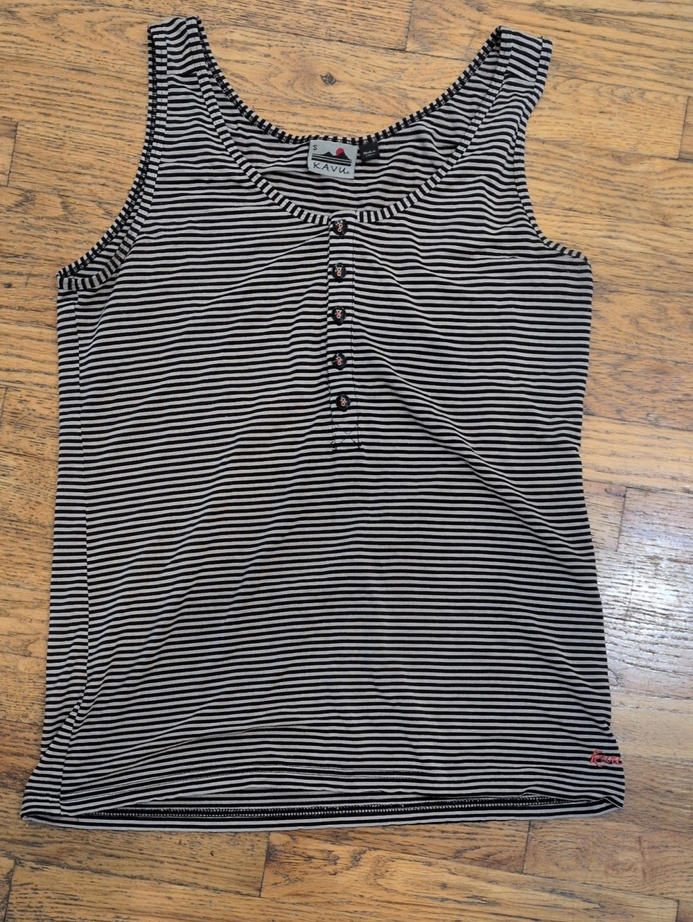 Kavu Black & White Striped Henley Tank